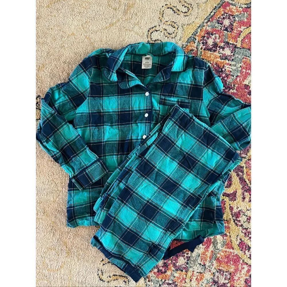 Lands’ End Plaid Pajama Set Women’s Large 100% Cotton